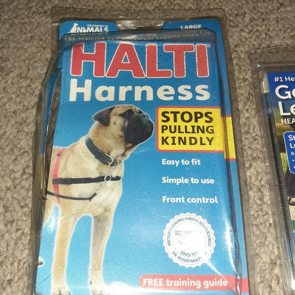 NEW! X2 LEASHES GENTLE LEADER HEADCOLLAR & HALTI HARNESS STOP PULLING DOG SIZE L